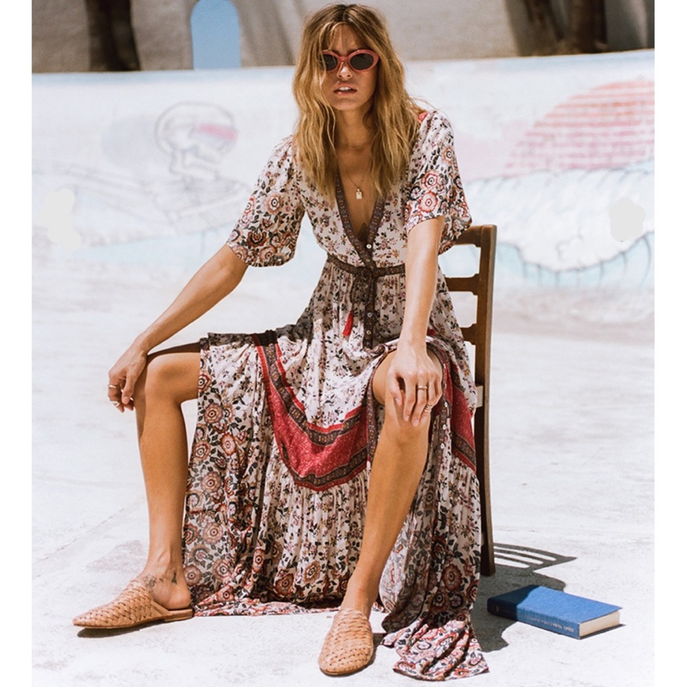 ELLE Floral Maxi Gown Duster Gorgeous Boho Dress S